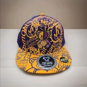 Top Level Kids Snapback Hat Purple Gold Bear Graphic Limited Edition Cap